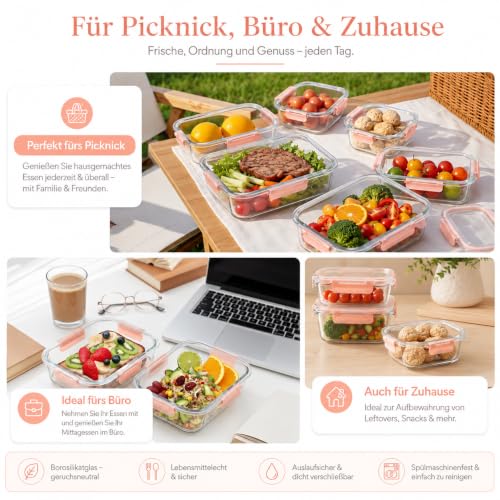 Fenger Glas-Frischhaltedosen Set, meal prep boxen,Brotdosen,Glasbehälter mit deckel,Spülmaschinenfest… – Ansicht 4