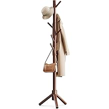 Pipishell Sturdy Wooden Coat Tree with 8 Hooks, 3 Adjustable Sizes for Clothes, Hat Stand Used in Bedroom/Office/Entryway, Brown