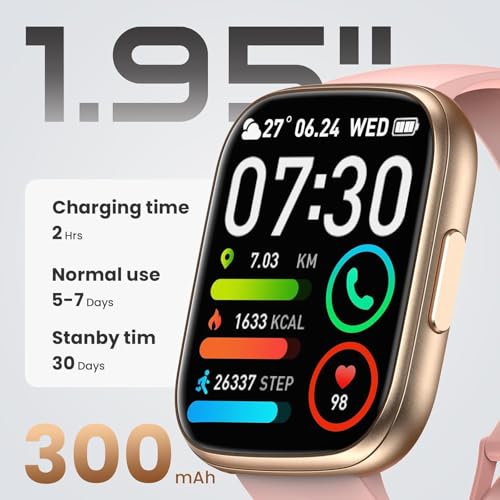 Image of Smart Watch for Men Women, 1.95 inch HD Touchscreen Fitness Tracker with Bluetooth Calling, Fitness Watch with 110+ Sports Modes /Heart Rate /Sleep Monitor, IP68 Waterproof Smartwatch for Android iOS, Peach