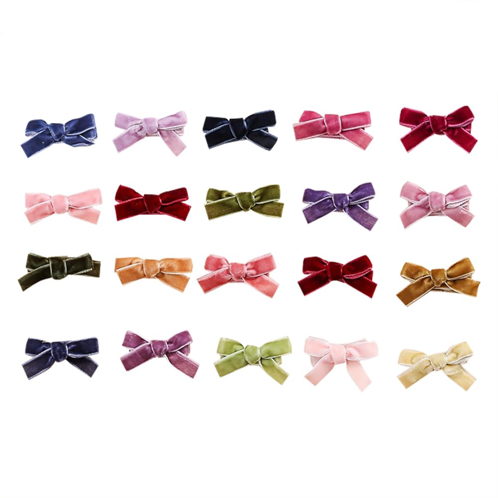 FSSTUD 20 Pcs Small Velvet Bow Hair Clips Mini Colorful Hair Bows Cute Bowknot Hair Barrettes Fully Lined Alligator Hair Clips Tiny Bow Hair Pins Colored Hair Clip Bows for Infants Toddlers