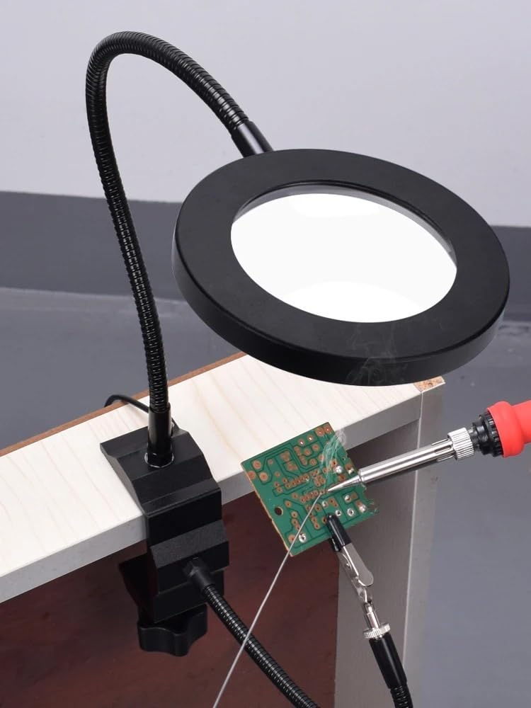 Microscopio Morsetto da tavolo flessibile Illuminato Riparazione Aiuta la lente d'ingrandimento Supporto for saldatore Clip da tavolo 5X Lente d'ingrandimento con luce LED