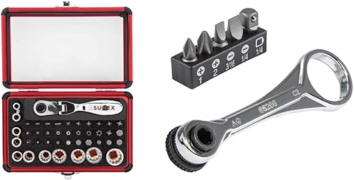 Sunex 9732 - Juego de trinquete de 44 piezas de 14 de pulgada con cabezal flexible doble, juego de llaves y puntas y Klein Tools 65200 Juego de