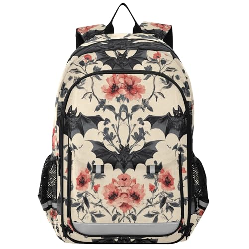 Goth Bats Rose Flowers Backpack Lightweight Daypack Laptop Backpack School Elementary Travel Computer Bookbag
