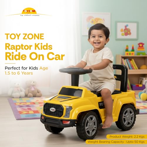 Image of Toy Zone Raptor Baby Ride On Car for Kids, Toddlers Push Ride Baby Kids Car with Backrest, Push Ride On Toy Jeep with Music & LED Light, Under Seat Storage, 2 to 5 Years (Yellow)
