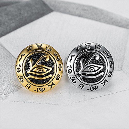 Men's Stainless Steel Egypt Eye of Horus Ring Round Top Signet Protection Symbol Jewelry3