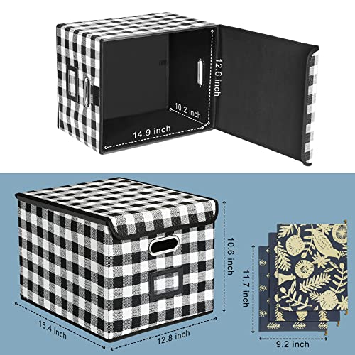 Seekind Office File Box With Lid, Storage File Boxes Decorative, Cute Hanging File Organizer Box, Portable Office Document Storage Linen Filing Box With Plastic Slide,3 Folders, For Letter/Legal Folder (Black & White Lattice- 2Pack) … #TOP4