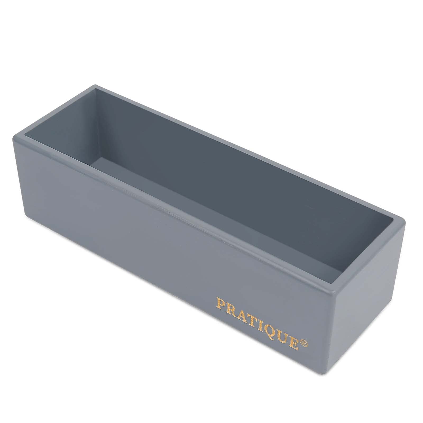 PRATIQUE Bamboo Drawer Organizer - Kitchen Utensil Organizer Silverware Tray Cutlery Holder，Office Desk Supplies and Accessories,8.9 * 3 * 2.6,Grey