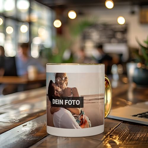 PhotoFancy® - Tasse mit Foto bedrucken lassen - Fototasse personalisieren – Kaffeebecher zum selbst gestalten (Gold)