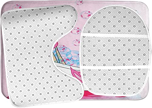 Badezimmerteppich-Set, 3-teilig, Bubble Bath Time Flamingo, waschbare Badeteppiche, rutschfest, mit Rückenpolster, Konturteppich und Toilettendeckelbezug – Bild 6
