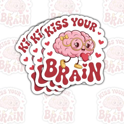 Kiss Your Brain ステッカー 3枚 メンタルヘルス擁護者、セルフケア愛好家、ポジティブマインドセットシーカー、ブレインヘルスサポーター、マインドフルネス擁護者、メンタルウェルネスシーカーへのギフト– 3インチx3インチ