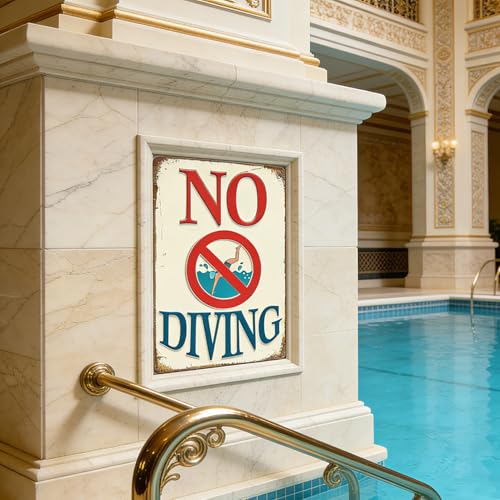 Cartel metálico vintage para piscina señal No buceo 12x8 miniatura 6