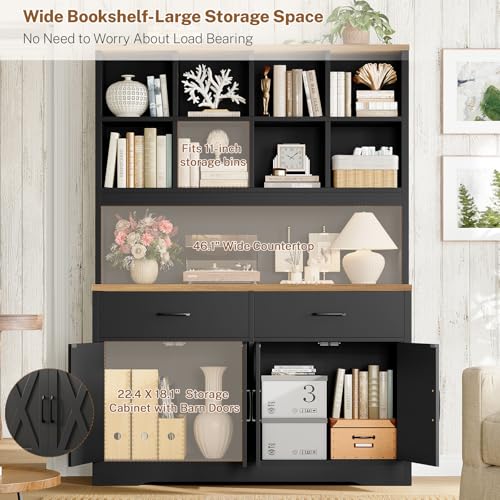 Image of TEENFON Large Bookcases with Drawers and Storage Cabinet, Bookshelf and Bookcase, 5 Tier Floor Standing Bookshelves, 8 Open Storage Shelves and Printer Stand for Study, Living Room, Office