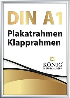 Dreifke Plakatrahmen DIN A1 | 25mm Alu Profil, eckig | silber | inkl. entspiegelter Schutzscheibe | Bilderrahmen Klapprahmen Wechselrahmen Posterrahmen Rahmen