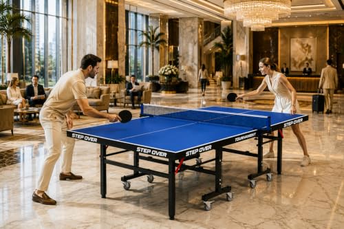 Image of STEP OVER Tournament 18MM Heavy Duty ||Laminated Top 18 mm|| Super Fast High Performance||Schools||Resorts||Clubs|| TT Academy ||Free TT Table Cover + 2 TT Racket & Balls (Black & Blue)