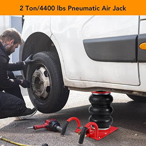 Image of 3 Ton /6600LBS Triple Bag Air Jack Fast Lifting to 15.75 Inch, Short Handle Pneumatic Car Repair Inflatable Bladder Jack (Red)