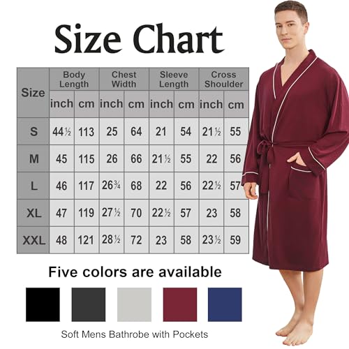 Image of Mens Lightweight Robe, Knit Kimono Bathrobe Spa Sleepwear Soft Knee Length Robe With Pockets