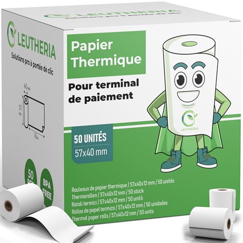 50 Rouleaux tpe - Bobine de papier thermique pour carte bleue - 57x40x12mm LONGUEUR XL 15M - Bobines thermiques pour ticket de caisse/reçu carte...