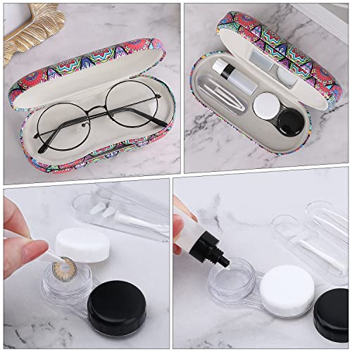 Image of MoKo Double Eyeglass Case, Contact Lens Case with Mirror Tweezers Remover, 2 in 1 Double Sided Portable Contact Lens Box Holder Container Storage Kit Sunglasses Pouch for Men & Women, Rhombic Datura