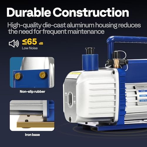 Image of VIVOHOME 1 /2 HP 5 CFM 2 Stage A2L HVAC Vacuum Pump, Sparkless Motor for R32 R1234yf R454B R134a R22 R410a Systems, Auto AC Vacuum Pump for Air Conditioner Servicing with 2 Oil Bottles