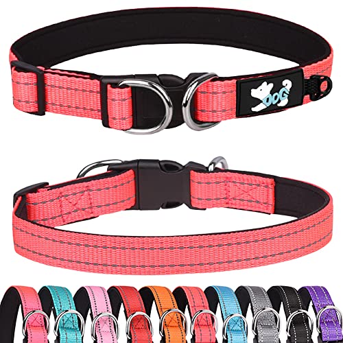 Haoyueer Padded Dog Collar Reflective Dog Collars for Small Medium Large Dogs Comfortable Soft Neoprene Adjustable Basic Dog Collars (M
