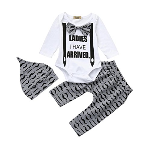 POLP Bebé Monos (◉ω◉ Recién Nacido Bebé Unisex Barba Impresión Monos Conjuntos para,Niño Niña 6—24meses Ropa Verano,Pijama Niños Mameluco Manga Larga y Pantalones 3PC