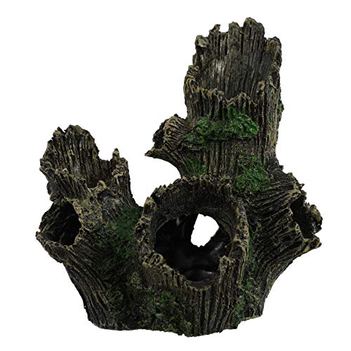 balacoo Aquarium Decoration Tree Hole Resin Driftwood Log Fish Tank Ornament Hiding Cave Play House for Freshwater Fish and Shrimp 6.69X5.11X7.08 Inch
