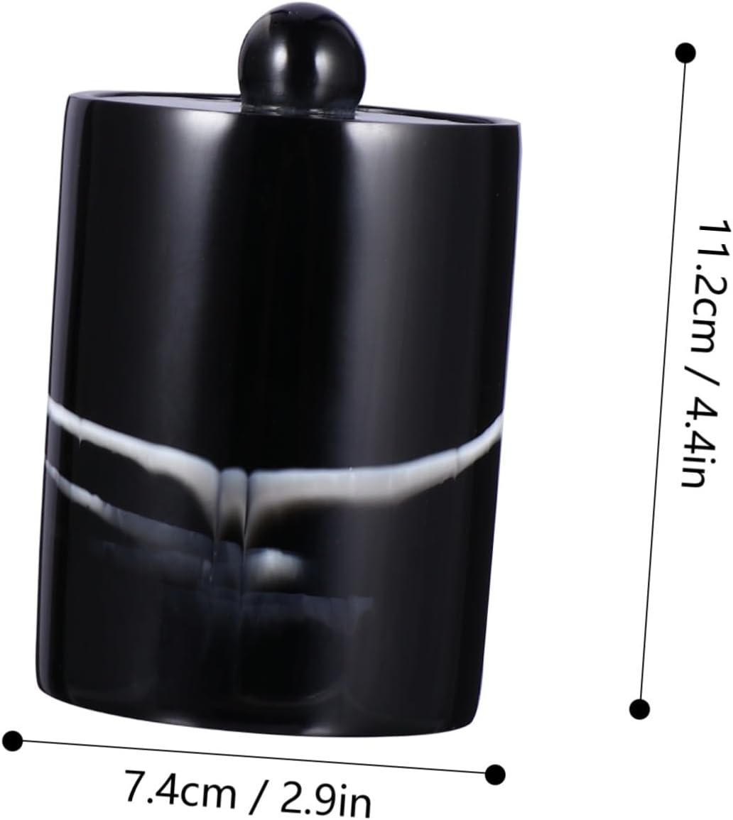 Luxshiny Cylindrical Resin Swab and Toothpick Holder Eco-friendly Storage Case for Bathroom and Kitchen Versatile Organizer for Cotton Swabs and Toothpicks Elegant Black Marble Design