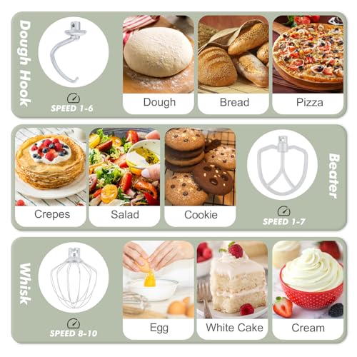 Image of Kitchen in the Box Stand Mixer, 3.5 QT Small Kitchen Electric Stand Mixers, 10-Speed Portable Lightweight Dough Mixer for Daily Use with Egg Whisk, Dough Hook, Beater (Light Green)