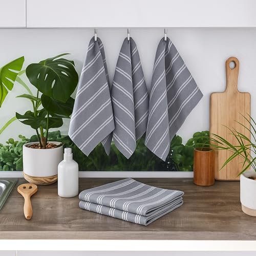 ATEN Homeware Egyptian Cotton Kitchen Tea Towels – Size 50 x 70 cm – Highly Absorbent & Quick-Dry Dish Towels, Lint-Free & Durable, Fade Resistant, Made in Egypt (Grey, 3 Pack) - Image 3