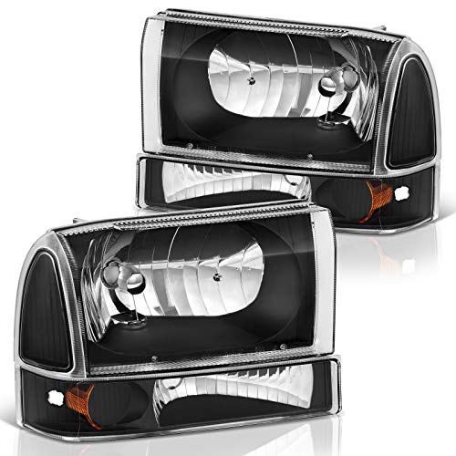 DWVO Headlight Assembly Compatible with 1999-2004 Ford F-250 F-350 F-450 F-550 Super Duty Replacement Headlamps Black Housing Clear Lens with Amber Reflector