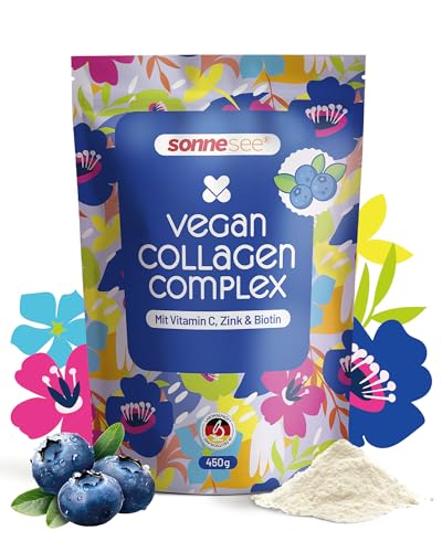 Sonnesee Vegan Collagen Complex, Nahrungsergänzung mit Vitamin C, Zink & Biotin, 450g, 30 Portionen mit Mehrfruchtgeschmack