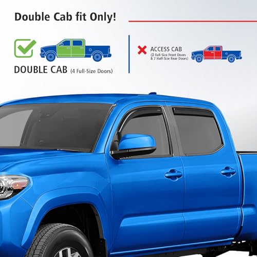 Goodyear Bruchsichere Innenkanal-Fensterabweiser für LKWs, Toyota Tacoma 2016–2023, Doppelkabine, Regenschutz, Fenstervisiere… – Ansicht 3