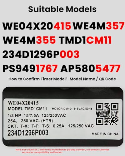 Image of WE04X20415 WE4M357 WE4M355 TMD1CM11 234D1296P003 Dryer Timer Compatible with GE /Hotpoint Dryer Replacement Part WE04X20415-20PK PS9491767 AP5805477 OEM Upgraded Dryer Timer, 1 Year Warranty