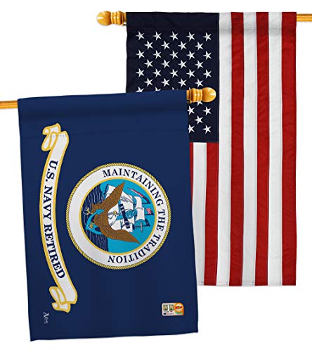 Retired Navy House Flag - Pack Armed Forces USN Seabee United State American Military Veteran Retire Official USA Embroidery - Decoration Banner Small Garden Yard Gift Double-Sided Made in 28 X 40
