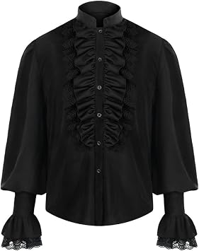 Feegow Gothic Men's Blouse Victorian Pirate Vampire Renaissance Costumes Shirt2XL Black