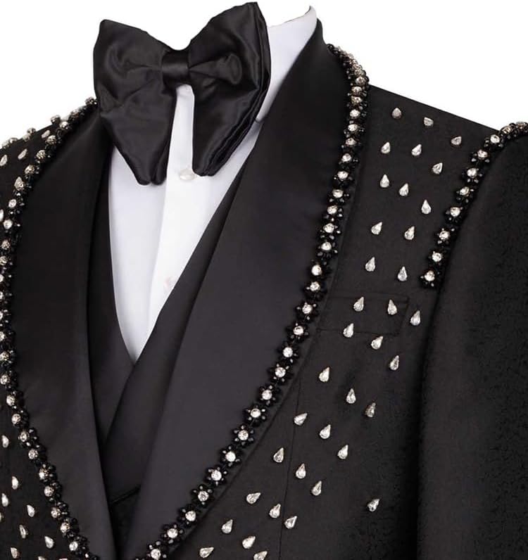 Men's Tuxedo Shiny Rhinestones Blazer Slim Fit Suit Jacket Sparkly Beaded Shawl Lapel One Button Wedding Party Prom