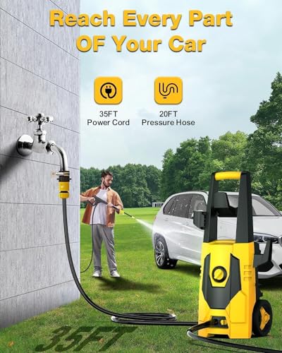 AgiiMan Pressure Washer - 5100PSI Max 3.4GPM Power Washer with 35FT Power Cord, 20FT Hose, Soap Tank, High Pressure Washer Electric Powerd Car Cleaning for Garden, Patios, Yard, Yellow