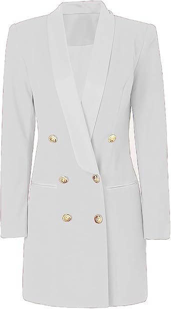 Womens Blazer Dress Double Breasted Tuxedo Dresses Shawl Lapel Suit Dress for Women Mini Jacket Work Coat Dresses