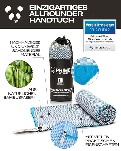 PRIME ART WOOD Bambus Reisehandtuch 100x50 cm Hellblau