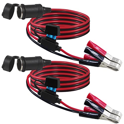 [2 PACK] 12v Battery Alligator Clips to Cigarette Lighter Socket - 3FT 12v Battery Clip On Extension Cord,12 Volt Cigarette Female Lighter Socket Extension Cord with Battery Clamp with 15A Fuse