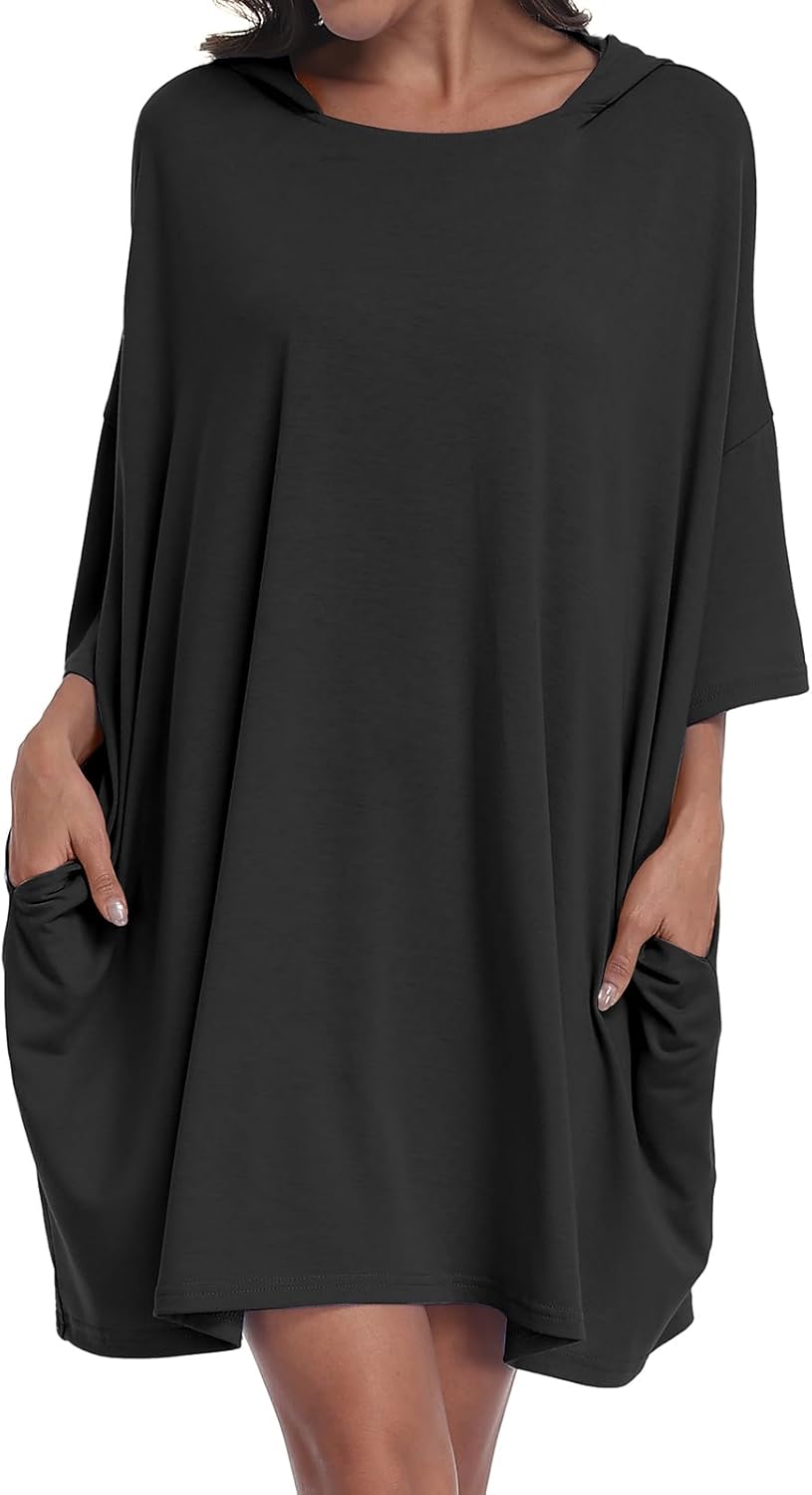 SeSe Code Women's Oversized Moomoo Nightgown with Built-In Eye Mask Summer Nightgowns for Sleeping & Napping Sleepwear - Image 6