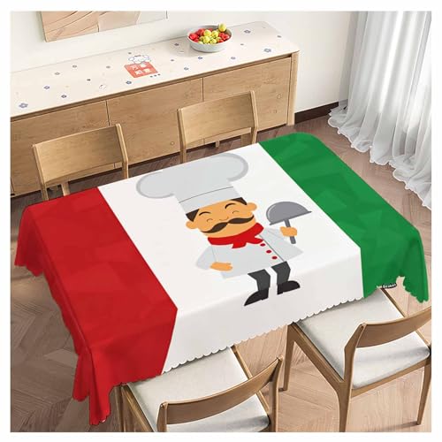 Beabes Chef Rectangle Tablecloth 52x70 Inch Cartoon Chef Italian Flag Dining Table Cloth Table Cover for Home Kitchen Restaurant Party Buffet Picnic, 4-6 Seats