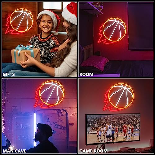 Image of Basketball Neon Sign, 12.6x11.6 Inch Basketball Led Neon Light, Dimmable LED Neon Signs for Wall Decor, Wall Decor Aesthetic, Sports Neon Signs for Room Bedroom Shop Decor, Gift for Christmas Birthday