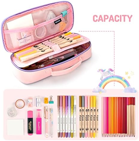 Maomaoyu Pencil Case Large Capacity, Pencil Case for Girls, Back to School Supplies, Unicorn Pen Box for Women, Teenagers, School & Office (Pink)
