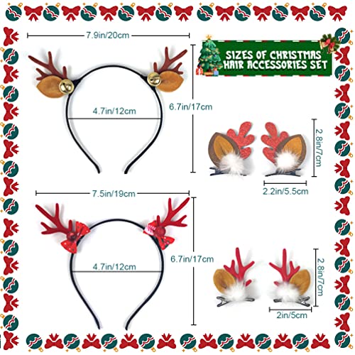Christmas Deer Antlers Headband, 4 Pack Reindeer Antlers Headbands With Deer Ear Hair Clips Xmas Hair Hoop Hairpins Set, Deer Ears Headbands Christmas Hair Accessories #TOP3