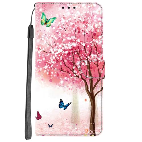 YKTO Portafoglio Cover Painted per Xiaomi Mi NOTE 10 LITE Custodia Flip Cover Funzione Custodia di Libro di Finta Pelle Stile Vani di Carte Multifunzione,Rosa splendente Albero di fiori di ciliegio