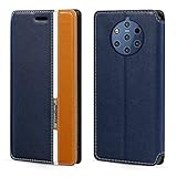 PU Leder Flip Hülle mit Farbakzent & Unsichtbarem Magnetverschluss Kompatibel mit Nokia 9 Pureview, Schlanke Modische Schutzhülle (Blau)