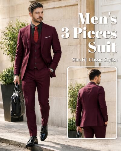 Image of MY'S Men's Suit Slim Fit One Button 3-Piece Suit Blazer Dress Business Party Jacket Vest & Pants