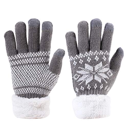 Handschuhe Damen Herren Wollhandschuhe Schneeflocke warme Gestrickte Strickhandschuhe dicke Fingerhandschuhe weich Damenhandschuhe touchscreen iPad iPhone Smartphone Handy...