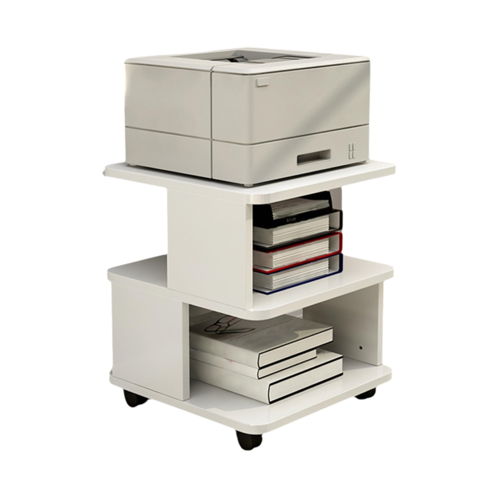 Mesa Impresora Ruedas Tablero Grueso Soporte Impresora Bajo Mesa 50 X 50 X 50 cm Carro de Almacenaje Muebles Fácil de Montar para Oficina Hogar(White)